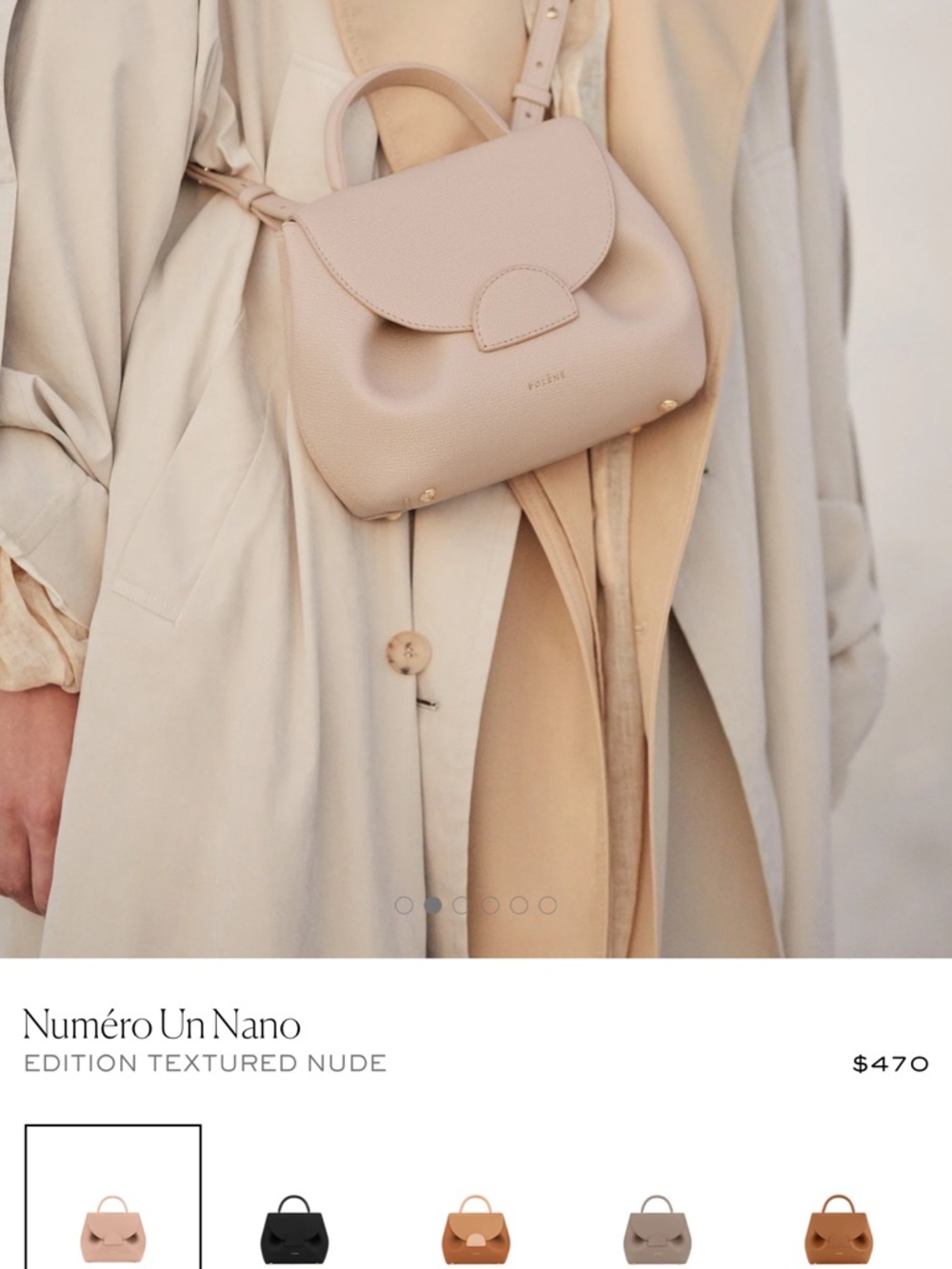 Polene Numéro Un Nano Textured Nude Crossbody Bag